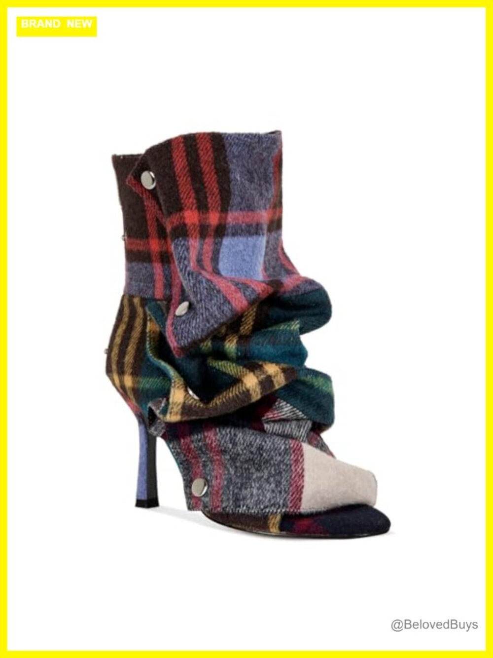 RKQ Women's Open Toe Stiletto High Heel Ankle Boots Plaid Slouchy Booties